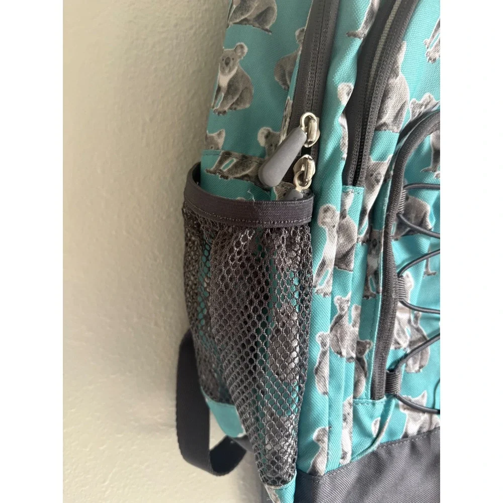 Pottery Barn Kids Koala Print Backpack Teal Gray Multi-Pocket Bag with Bungee